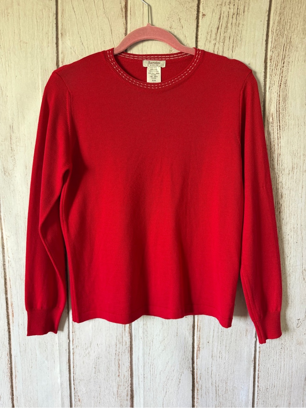 Bartolini Red Extrafine Merino Wool Crewneck Sweater Made in Italy Size M
